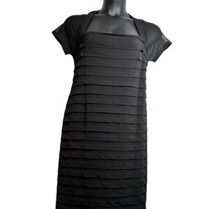 MAGGY LONDON Black Pleated Dress With Sheer Sleeves Sz 12